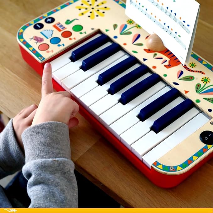 DJECO - Animambo Electric Piano 18 Keys - Playing Music for Children - Enhances Motor Skills - Develops Coordination, Dexterity, and Rhythm - Fosters Creativity, Adorable Design - Kids Ages 3+