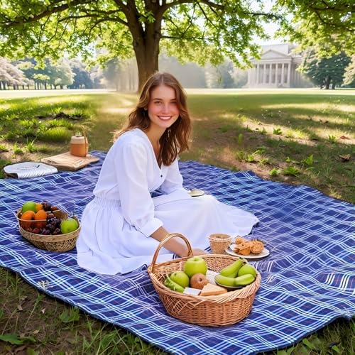 Wind Tour Family Outdoor Waterproof Durable Picnic Blankets with Carry Strap,Foldable 50×70.9 inch Sandproof Beach Mat for Kids Playground Camping Park Hiking Grass Travelling - color: Navy Blue