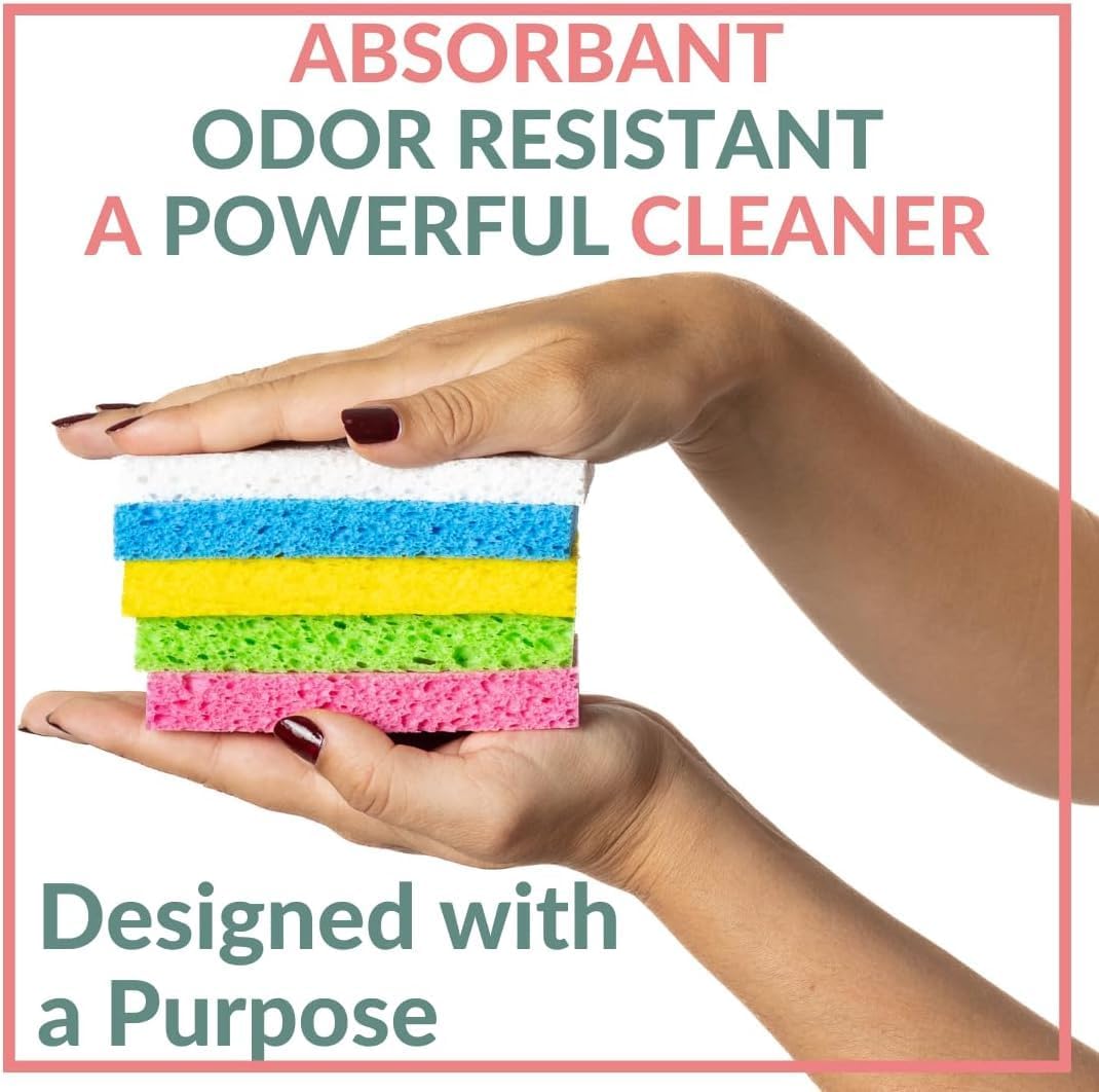 bioGo 30 Pack Compostable Pop-Up Sponges - Expanding, Non-Scratch, Plant-Based Dish Sponges - Bulk Color Sponges - Compostable Pop Up Sponge - Kitchen Pop Up Sponges