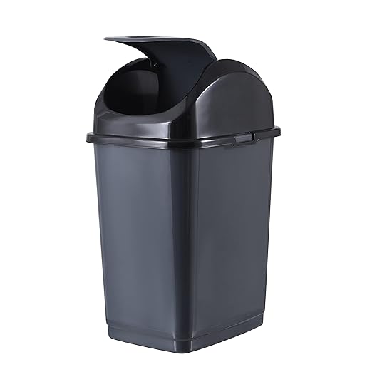 Superio Kitchen Trash Can with Swing Top Lid 9 Gallon Slim Waste Bin 37 Qt Sturdy Plastic Garbage Can Medium Recycling Bin for Office, Bathroom, Under Counter, Dorm, Bedroom (Dark Grey)
