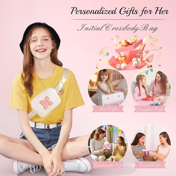 YOOLIFE Gifts for Girls - Crossbody Bag for Kids, Personalized Communion & Birthday Gifts, Green Initial Belt Bag