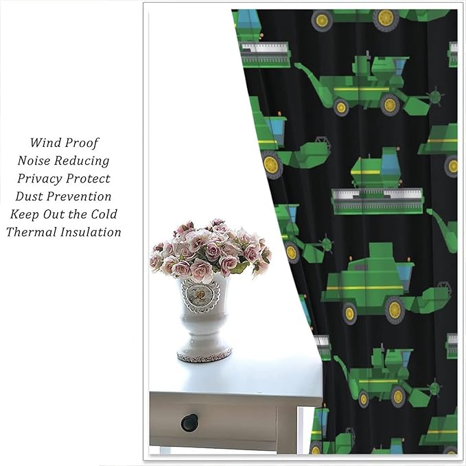 Kids Agriculture Machine Window Curtains, Farm Equipment Tractors Transport Combines Rod Pocket Decorative Windows Curtain for Boys Children Teens Room Decor 42x63in (30% Blackout)