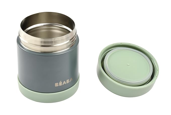 Beaba Stainless Steel Insulated Food Jar 10 oz, Kids Thermos, Lunch Containers, Leakproof, Wide Opening, Suitable for Hot and Cold Foods (Sage)