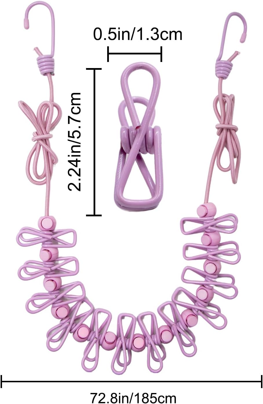 2 Pack Camping Clothesline Portable 12 Clothespins, Pink Camping Accessories Travel Clothesline for Outdoor Indoor, Retractable Clothes Line Elastic Clothesline for Camper Hotel Room