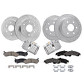 Detroit Axle - Front & Rear Drilled Rotors Brake Pads + Rear Brake Calipers Replacement for Silverado Sierra 1500 Yukon XL 1500