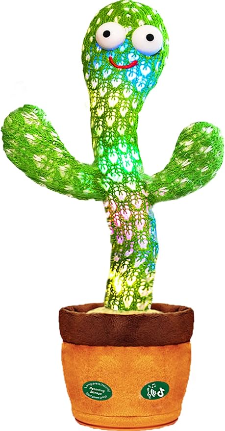 Talking Cactus Toy with LED 120 English Songs, Singing Cactus Dancing Musical Toy, Tummy Time Toys Baby Mimicking Repeats What You Say (Audio Recording & Retelling) Boys Girls Interactive Gift