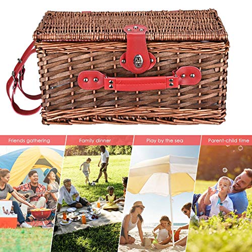 Picnic Basket Set 4 Person Wicker Picnic Basket Handmade Picnic Blanket Equipped with Incubator and Cutlery Suitable for Picnics in Lakeside Parks and Beach Vacations