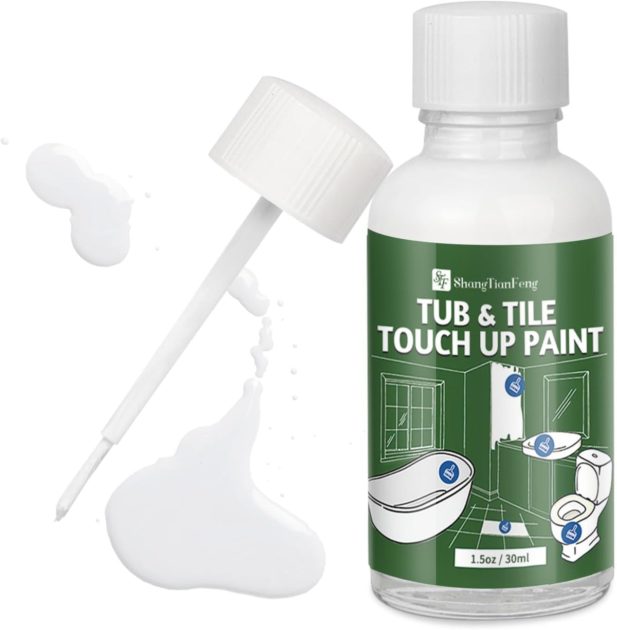 Universal Gloss White Touch Up Paint for Ceramic/Porcelain/Tile - Repair Pen Works on Kitchen Backsplash, Shower Walls, Counter Edges - No Primer Needed, Dries in 20 Minutes（1.5 Oz