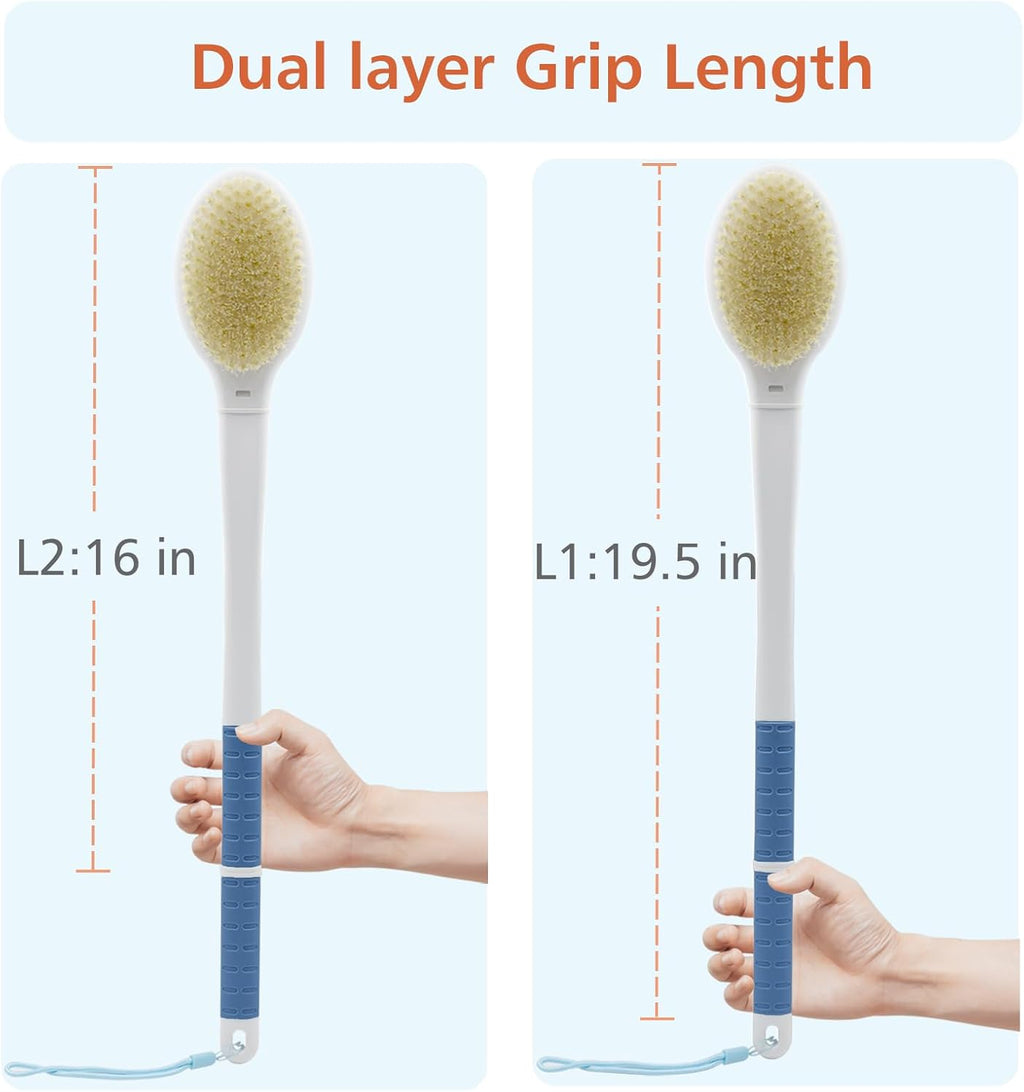 Shower Brush with Soft and Stiff Bristles,Long Handle Dual-Sided Back Scrubber Bath Brush Body Exfoliator for Wet or Dry Brushing (Extra Long Green)