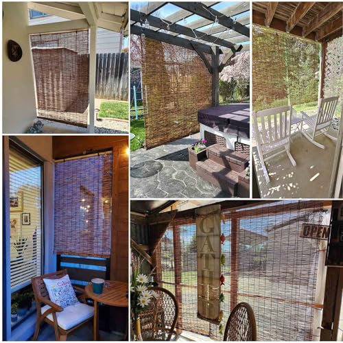 Patio Shades Roll Up Outdoor, Bamboo Blinds for Outdoor Patio, Thernal Insulated Shading Reed Blinds, Blackout Bamboo Shade, Privacy Screen, 24″ 30″ 34″ 36″ 39″ 43″ 48″ 51″ 55″ 70″ Width - size: 30"W x 51"H