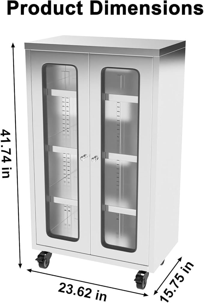 ZZV Stainless Steel Storage Cabinet, Rolling Kitchen Cabinet with Wheels, Heavy Duty Floor Cabinet for Kitchen, Garage, Restaurant, Outdoor, No Assembly Required, D15.75 x W23.62 x H41.74