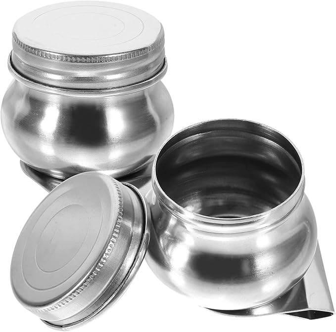 Stainless Steel Color Kettle with Lid 2Pcs Small Portable Paint Mixing Cups for Acrylic Oil Watercolor Solvent Art Palette