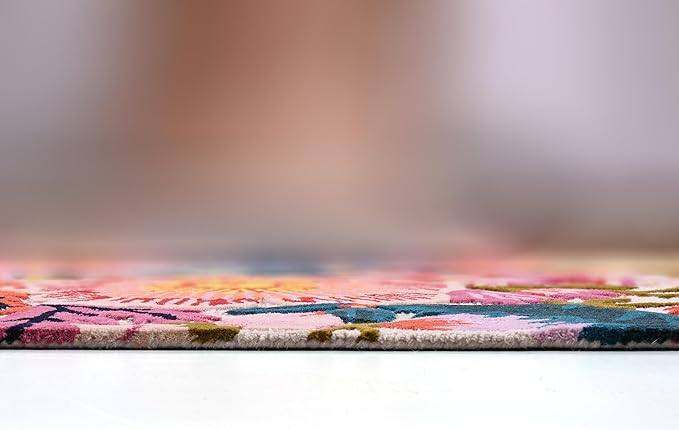 Handmade Wool Floral Area Rug for Living Room | Elegant Flower Garden Design, Soft, Thick and Durable | Bedroom, Dining Room & Home Decor Carpet (3' x 5', Floral E)