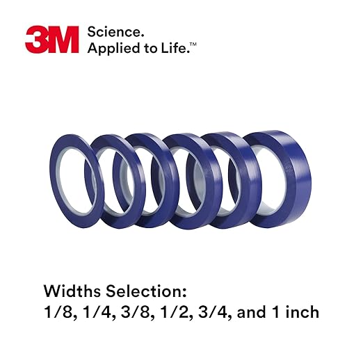 3M Vinyl Tape 471+, 1/2 in x 36 yd, Indigo, 1 Roll, Fine Line Tape for Paint Masking Striping, Color Separation and Complex Designs, High-Temperature, Stretch , Blue