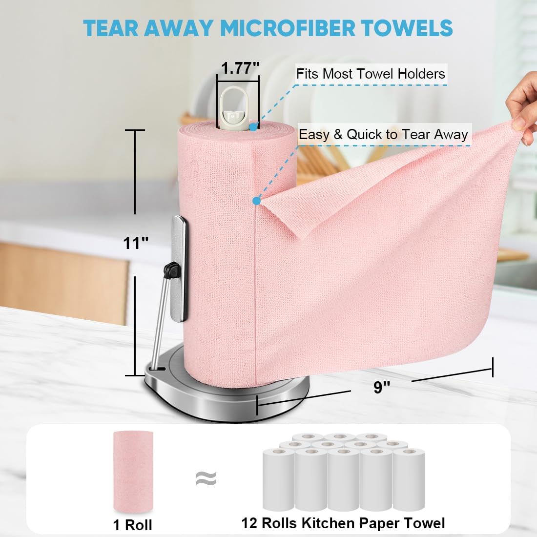 AIDEA Microfiber Cleaning Cloth 165 Sheets 3 Roll, Pink, Microfiber Towels for Cars, Shop Towels, Shop Rags Washable,Cleaning Rags Reusable Paper Towels for Automotive, Workshops, House,11×9"