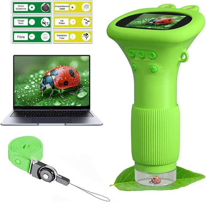 Kids Microscope Pocket Microscope -1000X Portable Microscope for Kid | Photo and Video Mini Microscopes | 2'' Digital Little Scientist Microscopes for 3-10 Age Years Old Boys Girls Toys Gifts (Green)
