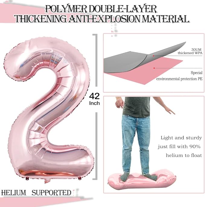 GOER Rose Gold Foil Balloons Number 2,Huge Number Balloons for 2nd 22nd Birthday Party Supplies Anniversary Decorations(3 pcs,42 inch,32 inc,16inch)