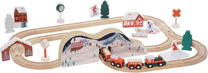 Manhattan Toy Alpine Express 49-Piece Wooden Toy Train Set with Scenic Accessories for Toddlers 3 Years and Up Multicolor