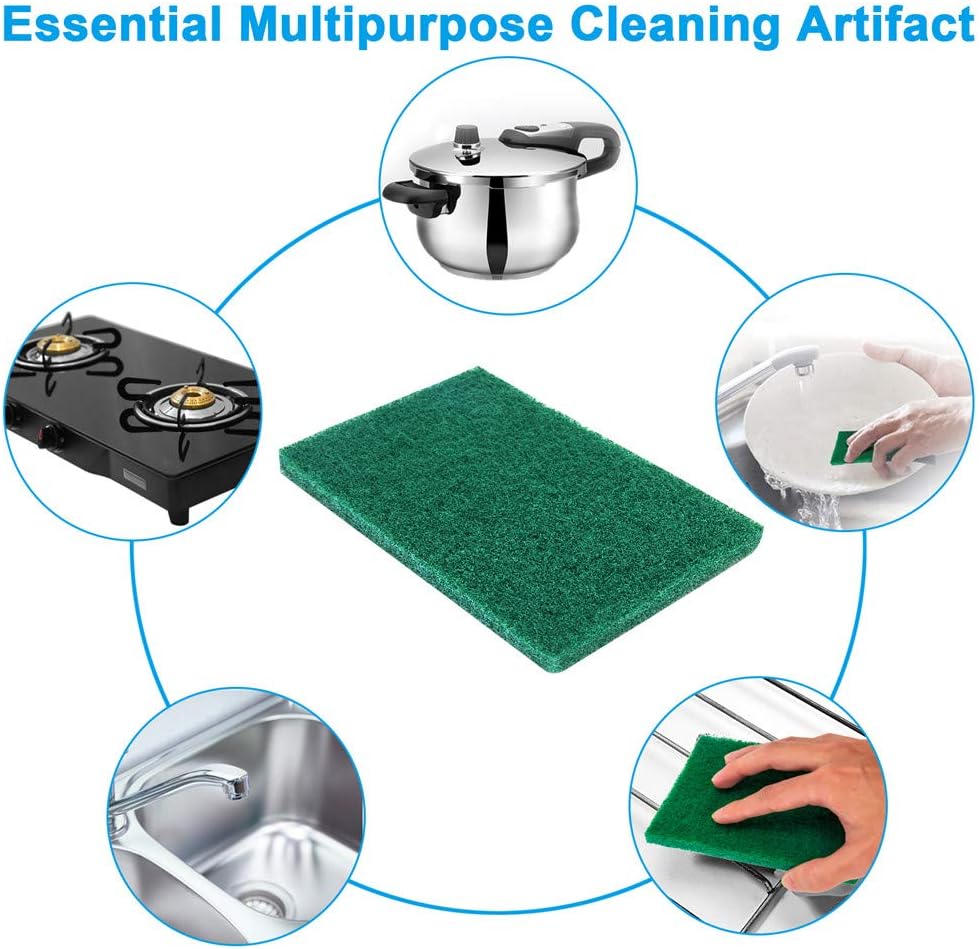 8PCS Scouring Pad - Premium Heavy Duty Scrub Pads, Reusable Household Green Dish Scrubber, Multipurpose Scour pad - for Kitchen Scrubber & Metal Grills, 3.9 x 5.9 x 0.36IN