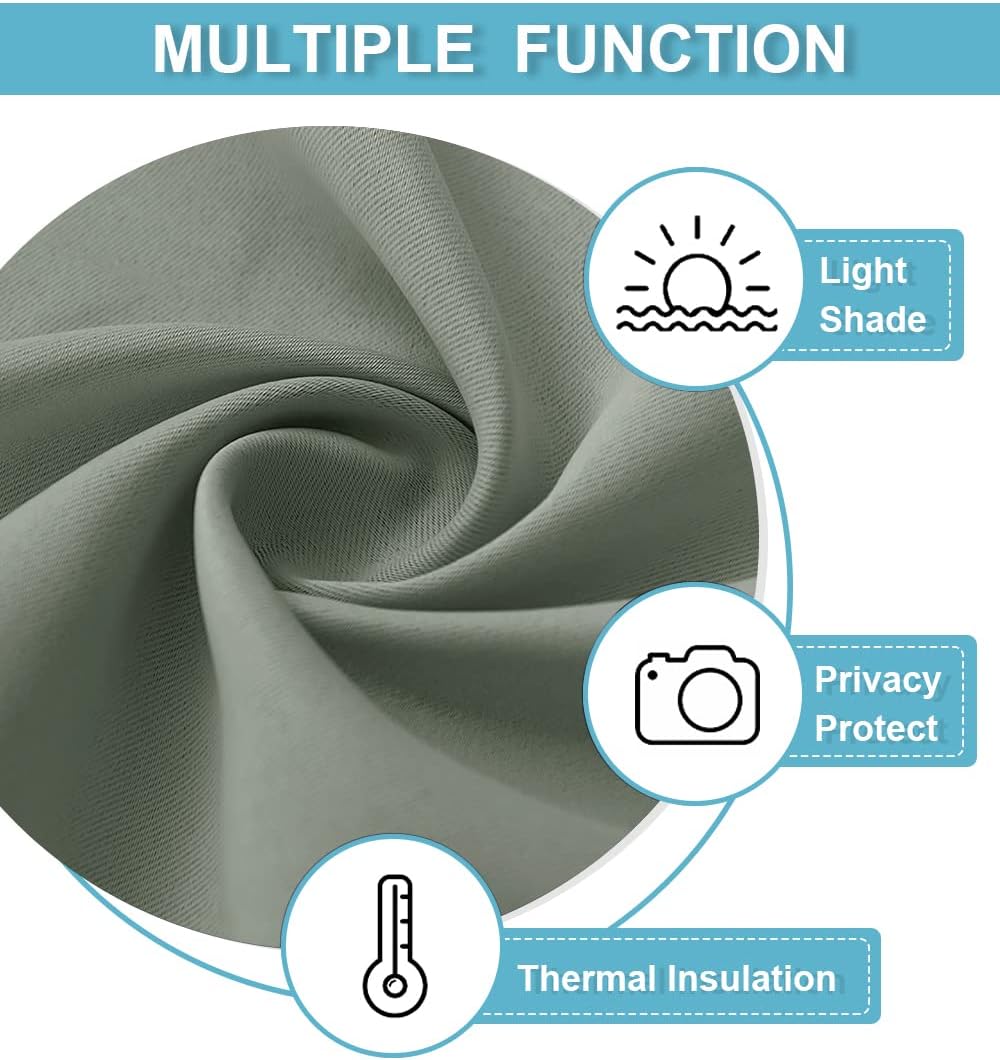 RYB HOME Bedroom Curtains Blackout - Light Block Energy Efficiency Small Window Treatment Drapes for Kitchen Dining Baby Nursery Morden Decor, W 42 x L 63 inch, Sea Green, 2 Panels