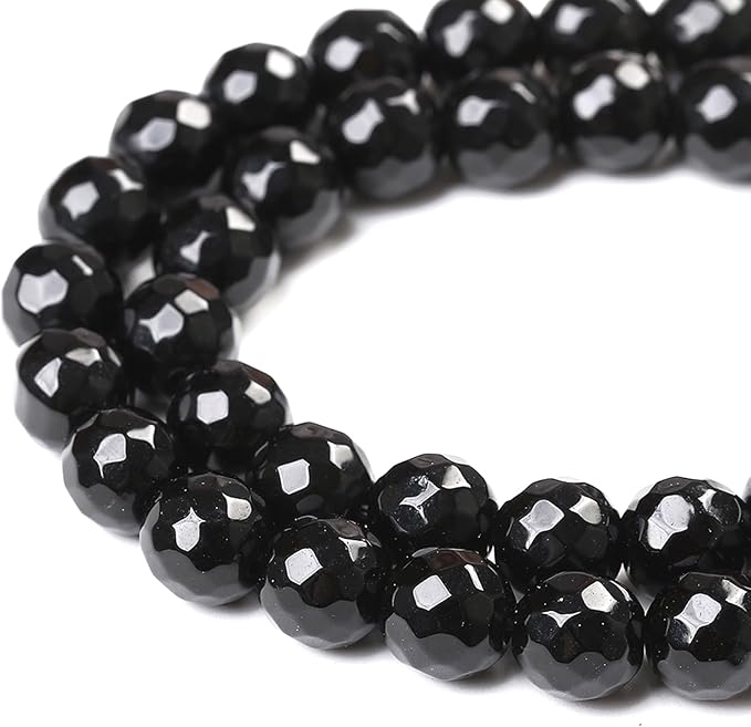 60pcs 6mm Natural Faceted Black Agate Stone Beads for Jewelry Making Energy Healing Beads DIY Bracelet Necklace Accessories 15" (6mm, Faceted Black Agate)