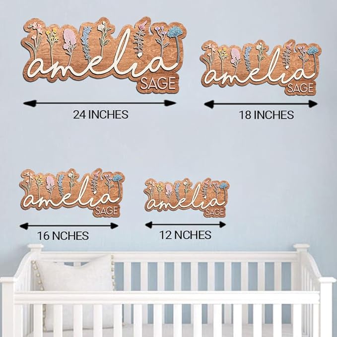 Personalized Nursery name sign for girls, Wildflowers Wooden baby name sign, Custom flower kids room decor, Baby shower, Boho nursery decorations gift/11