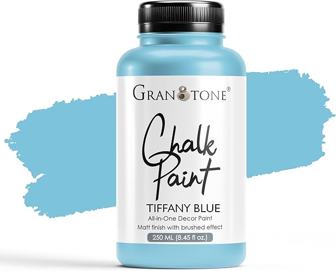 GRANOTONE Chalk Paint for Furniture, Matt-Finish Water-Based Acrylic Paint for Wood, Walls, Metal, Glass, Paper, Fabric Canvas, Maximum Coverage Chalk Paint for Kids & Adults, 250 Ml (TIFFANY BLUE)
