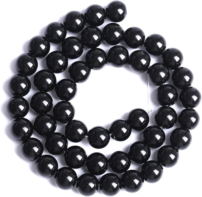 8mm 100pcs Natural Black Agates Onyx Stone Beads Smooth Round Loose Spacer Beads for Jewelry Making DIY Bracelets 32" 2 Strands
