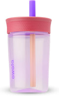 Owala Kids BPA-Free Plastic Tumbler with Spill Resistant Flexible Straw, Easy to Clean, Kids Water Bottle, Great for Travel, Dishwasher Safe, 15 Oz, Pink and Purple (Lilac Rocket)