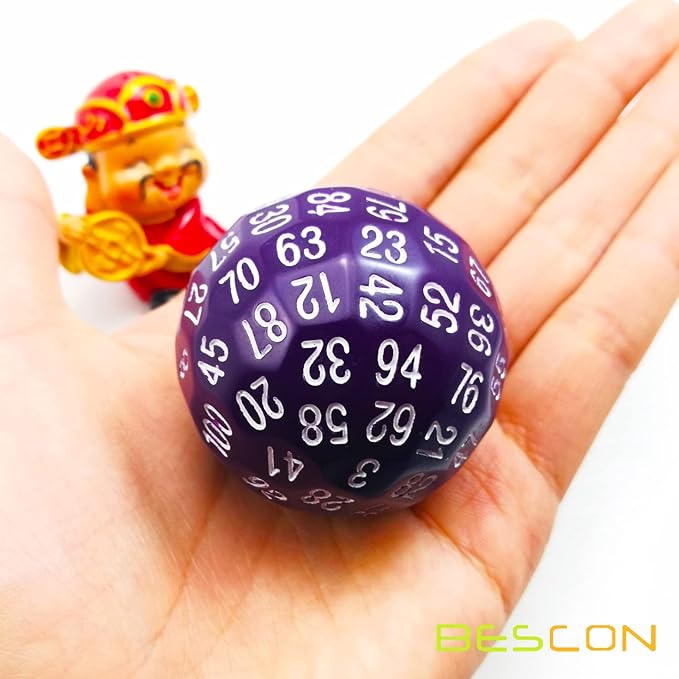 Bescon Polyhedral Dice 100 Sides Dice, D100 die, 100 Sided Cube, D100 Game Dice, 100-Sided Cube of Solid Purple Color