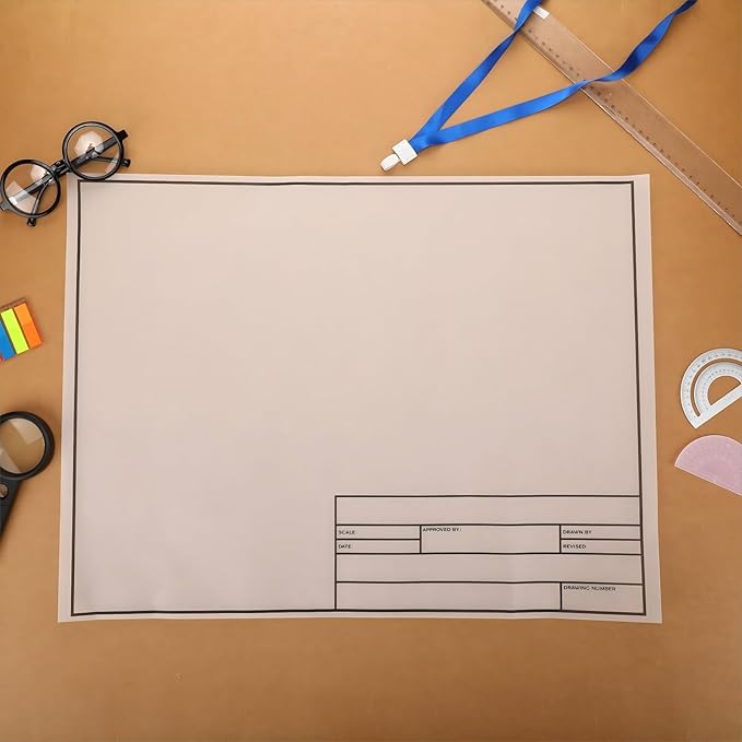 Geyee 10 Sheets Architectural Vellum Paper Translucent White Vellum Sheets Drafting Paper Rag with Border and Title Block(18 x 24 Inches)