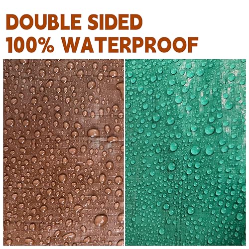 Tarp 12x16 ft 100% Waterproof 7mil Durable Grommets and Reinforced Edges,Uv Resistant,Green/Brown Tarp,Emergency Rain Shelter,Outdoor Cover and Camping Use -by MVPNET - size: 12x16