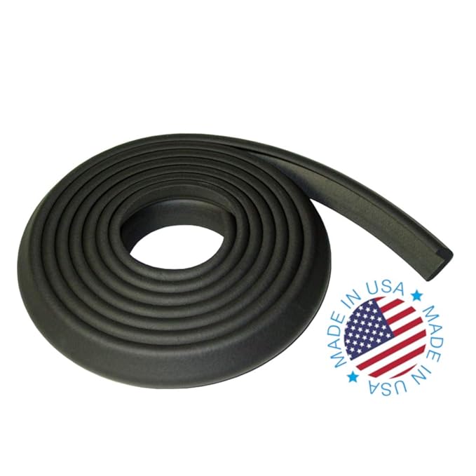 KidKusion Baby Proof Edge Cushion Protector | Made in USA | Foam Rubber Furniture and Fireplace Edge Guard Bumper | Black | 12 Ft | Tape Included