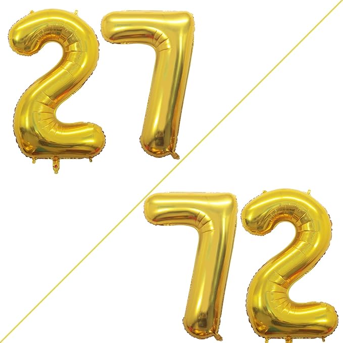 GOER Number 27 Balloons for 27th Birthday Party Decorations,42 Inch Jumbo Foil Helium 72 Balloons for 72nd Birthday Party Decoration (Gold)