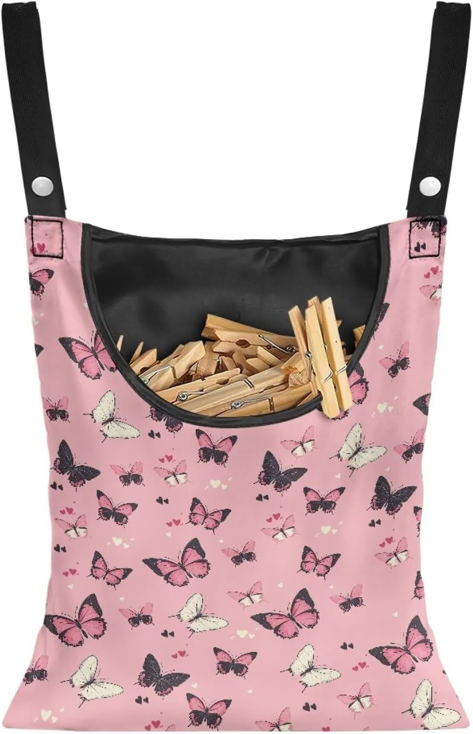 Butterfly Print Clothes Pin Hanging Bag, Stylish Clothespin Bag with Hanging Rope, Clothespin Organizer