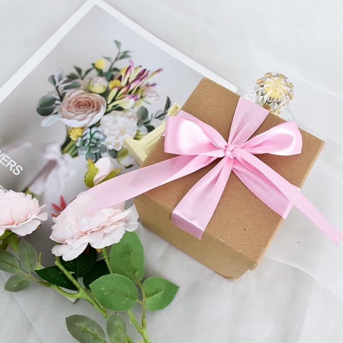 TONIFUL 1 Inch x 100yds Baby Pink Satin Ribbon, Thin Solid Color Satin Ribbon for Gift Wrapping, Crafts, Hair Bows Making, Wedding Party Decoration, Invitation Cards, Floral Bouquets, Christmas