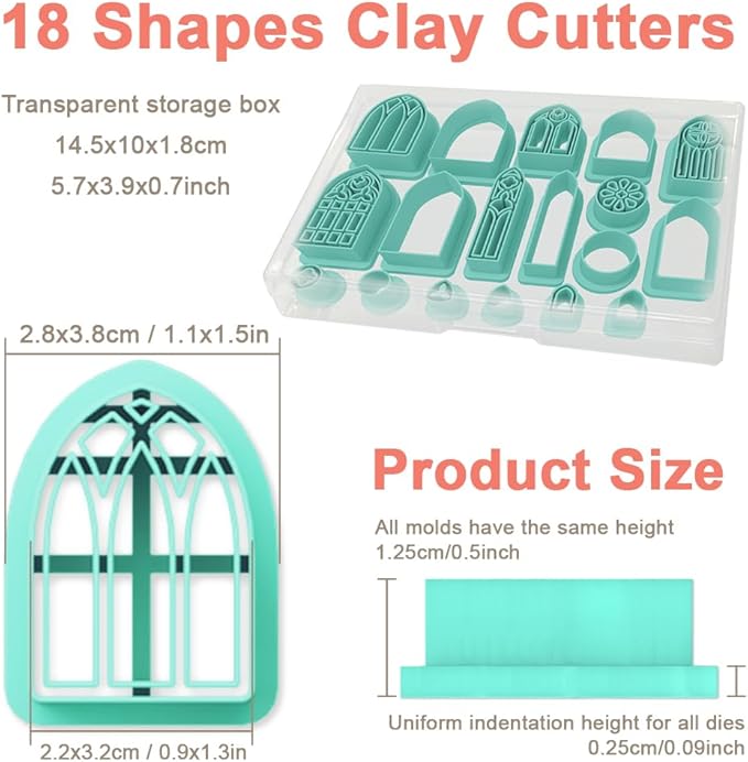 Polymer Clay Cutters - 18 Shapes Gothic Window Earrings Polymer Clay Cutters for Jewelry, Earring Making Kit with Storage Box