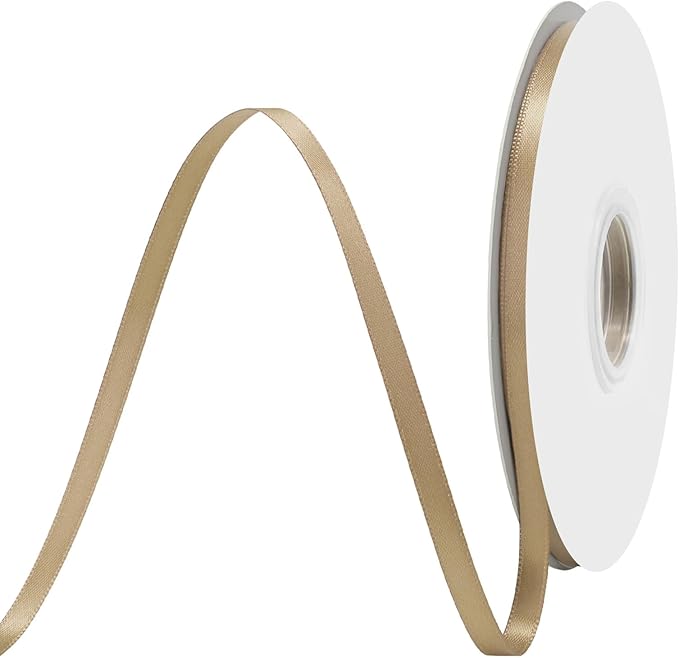 Tan Satin Ribbon 1/4 Inch X 50 Yards Solid Color Double Faced Ribbons Perfect for Crafts Wedding Decor Bow Making Arts Sewing and More