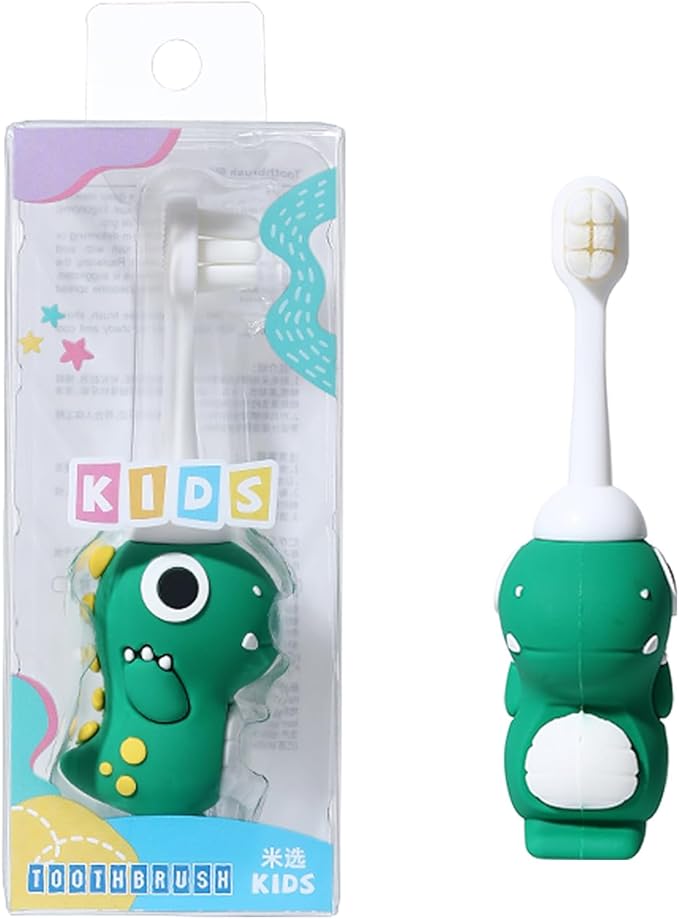Neverfade Dinosaur Kids Toothbrush - Extra Soft Wide Head Toothbrush Tor Baby, 0.08mm Soft Filament Toddler Toothbrush for Kids 2-4,Make Brushing Fun and Protect Kids Delicate(Green)