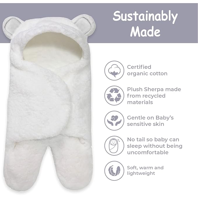 Jam Naturals- Baby Swaddle Blanket, Cute Bear Organic Receiving Swaddling Wrap, Gender Neutral Soft Newborn Baby Registry Gift (White 0-3m)