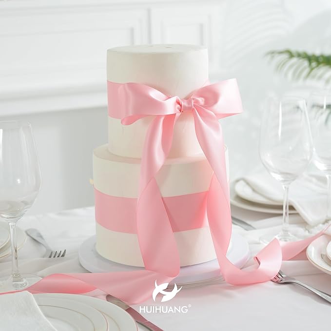 HUIHUANG Pink Satin Ribbon 2 inch Wide Double Faced Satin Ribbon Pink Ribbon for Gift Wrapping, Bows Making, Flower Bouquet, DIY Crafts, Wedding Bridal Shower, Holiday Party Decor-25 Yards/Roll