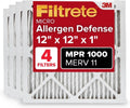 Filtrete 12x12x1 AC Furnace Air Filter, MERV 11, MPR 1000, Micro Allergen Defense, 3-Month Pleated 1-Inch Electrostatic Air Cleaning Filter, 4 Pack (Actual Size 11.81x11.81x0.81 in)