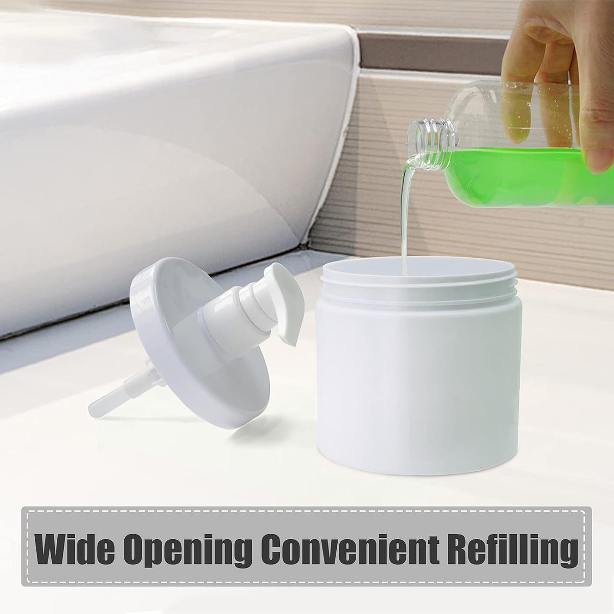 Cosywell Pump Bottle Dispenser Plastic Pump Bottles Refillable Bottles Wide Mouth Jar Style Empty Pump Bottles Bathroom Shower Containers for Lotion Shampoo Conditioner (White, 2X 500ml)