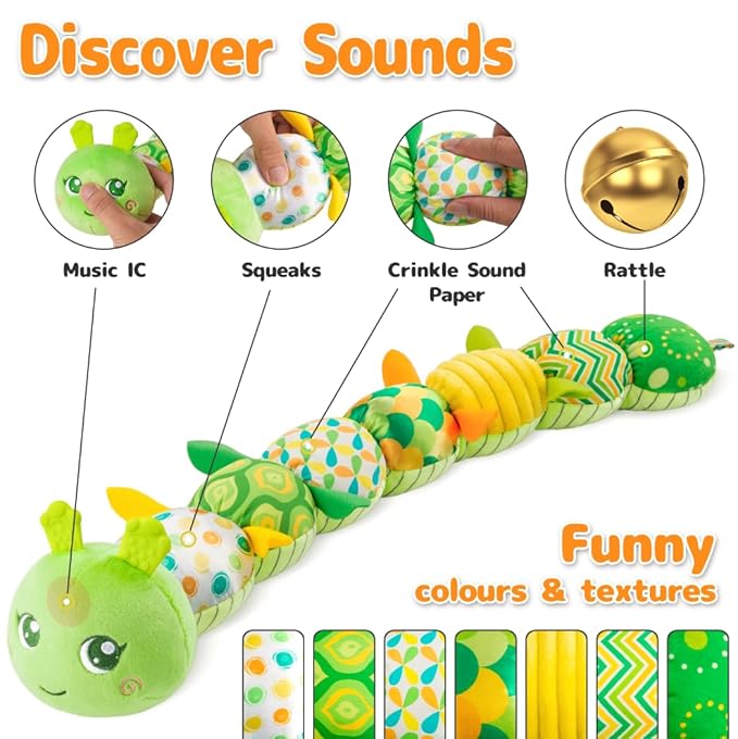 Sumobaby Infant Baby Musical Multi-Sensory Caterpillar, Stuffed Animal Activity Soft Toys, for Tummy Time Newborn 0-3-6-12 Months Boy and Girls,Green