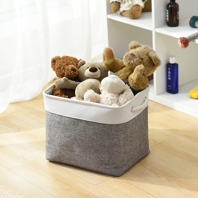 TcaFmac Organization and Storage Basket for Organizing - 16x12x12 inch Large 2 Pack Collapsible Storage Bins for Shelves, Fabric Storage Cubes for Box Closet Cloth Toy Books Kids (White & Grey)