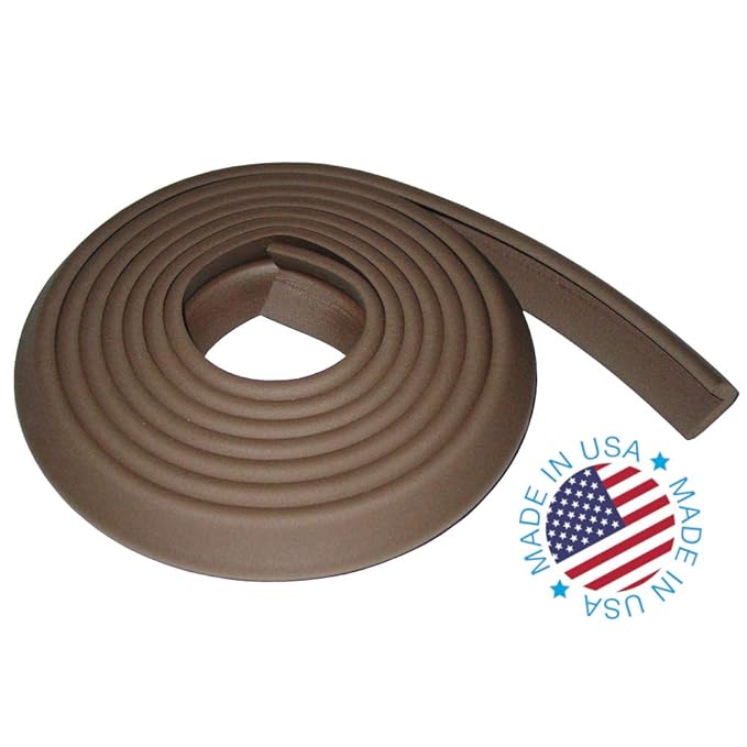 KidKusion Baby Proof Edge Cushion Protector | Made in USA | Foam Rubber Furniture and Fireplace Edge Guard Bumper | Brown | 12 Ft | Tape Included