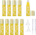 10 Pcs Yellow Glass Essential Oil Roller Bottles,10ml Empty Refillable Roll on Bottles,Glass Travel Roller Bottles with Stainless Steel Roller Balls for Essential Oil,Perfume,Aromatherapy,Lip Balms