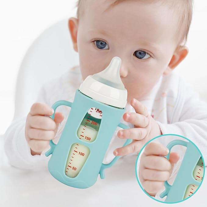 Silicone Sleeves for Pigeon Baby Bottles 8.1 oz,Anti Breakage Glass Baby Bottle Holder with Handles 2 Pack