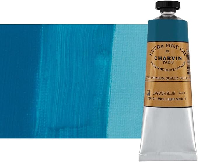 Charvin Extra Fine Oil Paint, Blue Lagoon 60 mL - Triple-Milled, Rich Texture, Poppy Oil-Based, Light-Fast, Handmade, Archival Quality