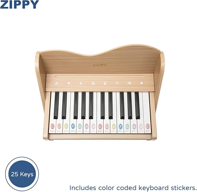 ZIPPY Kids Piano Keyboard, 25 Keys Digital Piano for Kids, Touch Sensitive Control Panel, Volume Adjustable, Mini Music Educational Instrument Toy, Wood Toy for Toddlers Girls Boys (Oak)